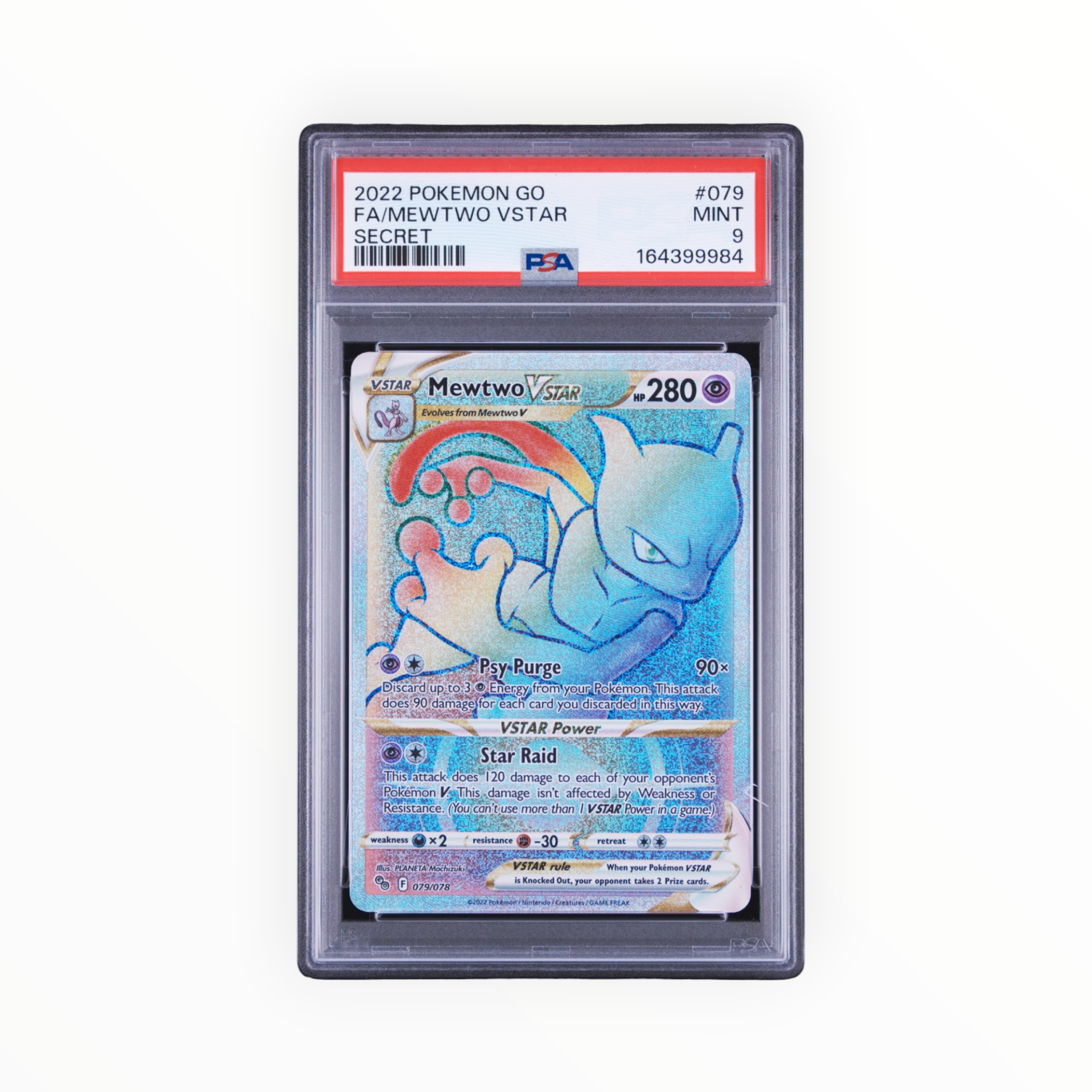 Pokemon Mewtwo VSTAR Secret #079 Full Art 2022 Pokemon GO PSA 9 Mint