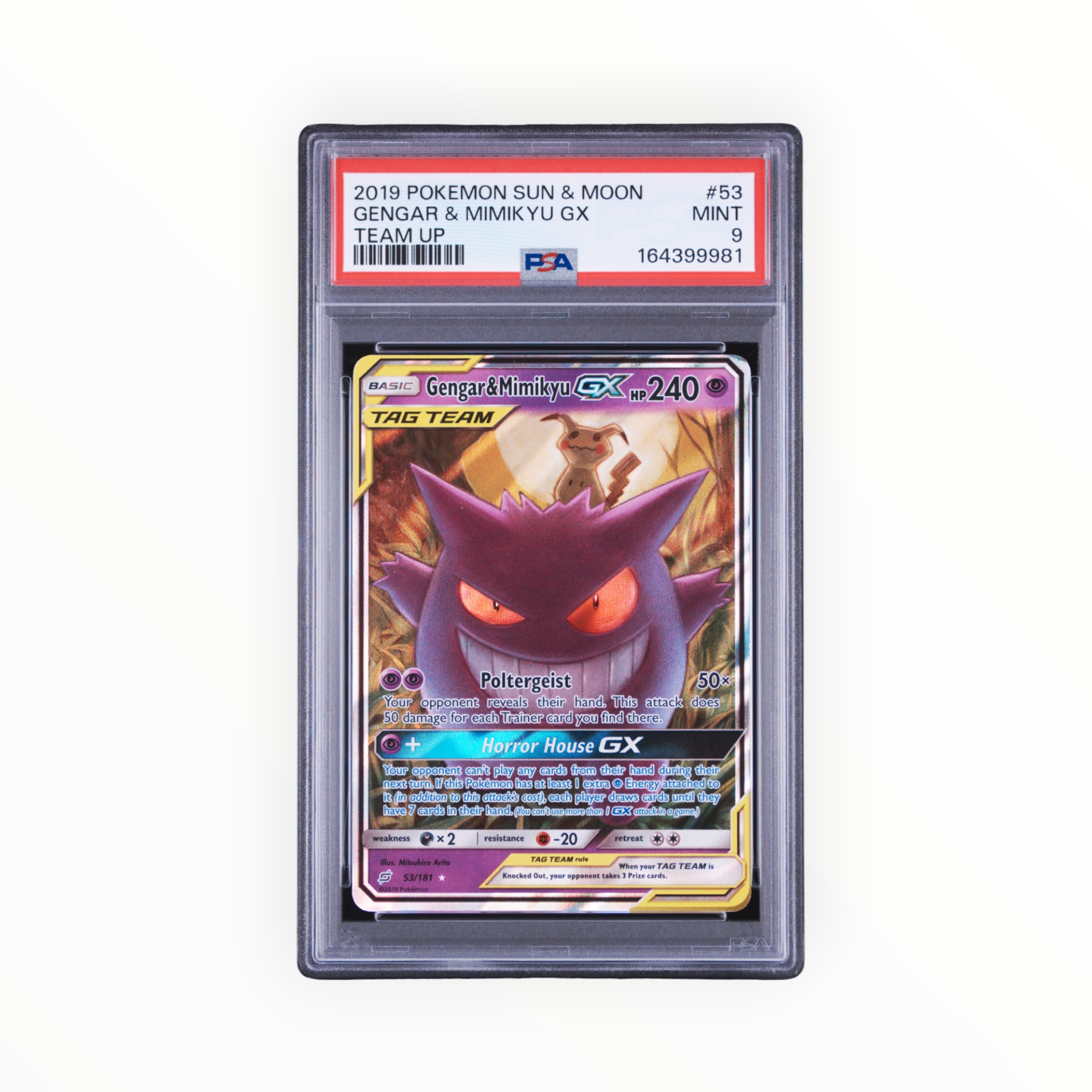 Pokemon Gengar & Mimikyu GX #53 2019 Sun & Moon Team Up PSA 9 Mint