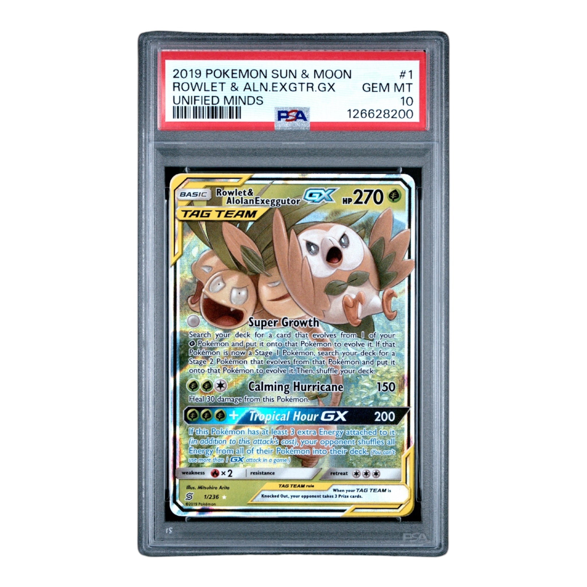 Rowlet & Alolan Exeggutor GX PSA 10