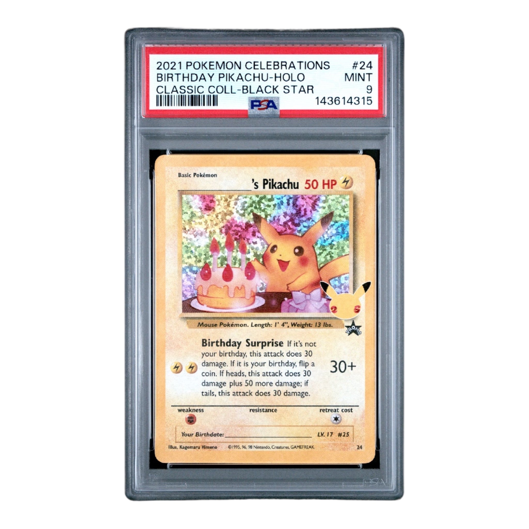 Birthday Pikachu Celebrations Black Star Promo 24 PSA 9