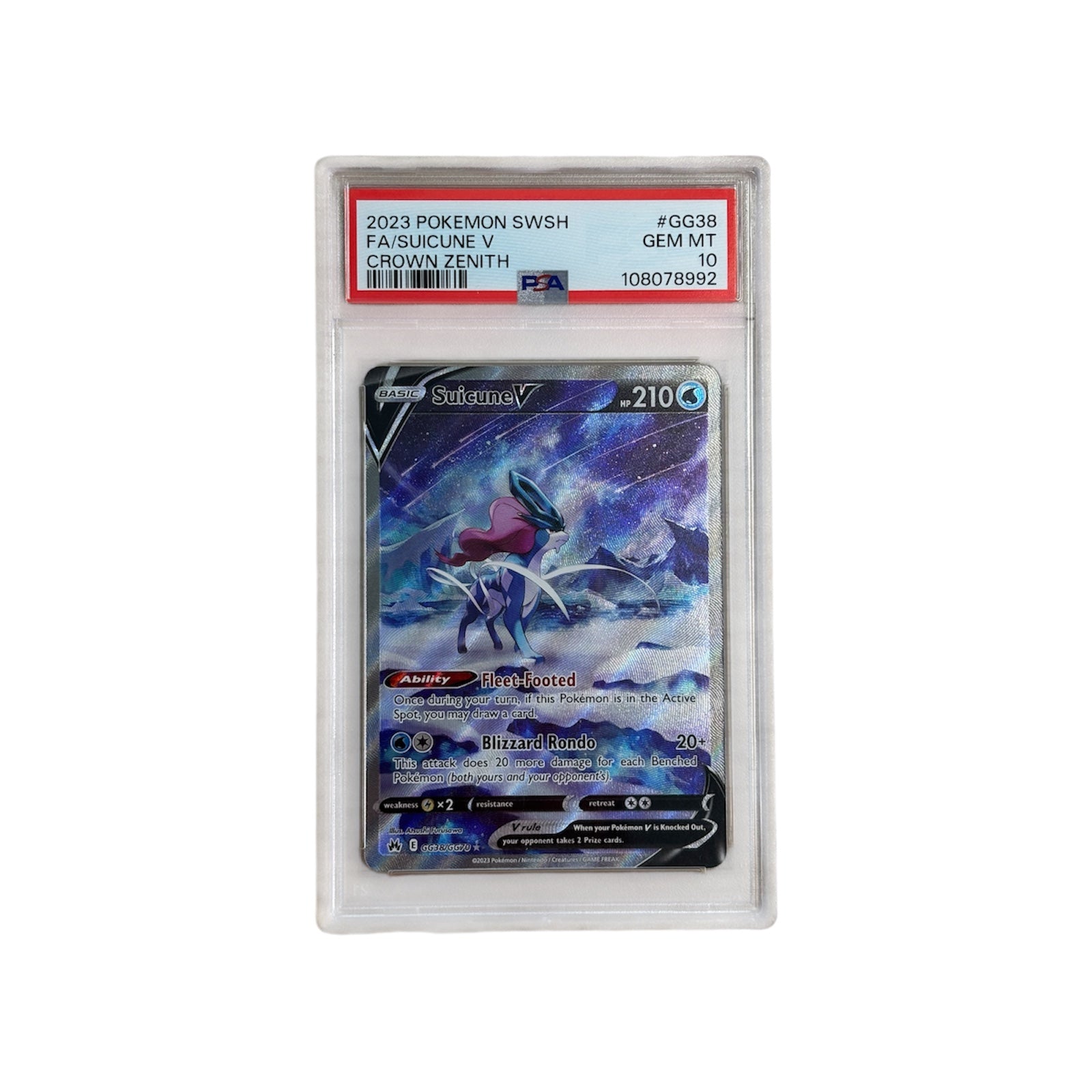 Suicune V - Crown Zenith: Galarian Gallery PSA 10 (Small Scratch)