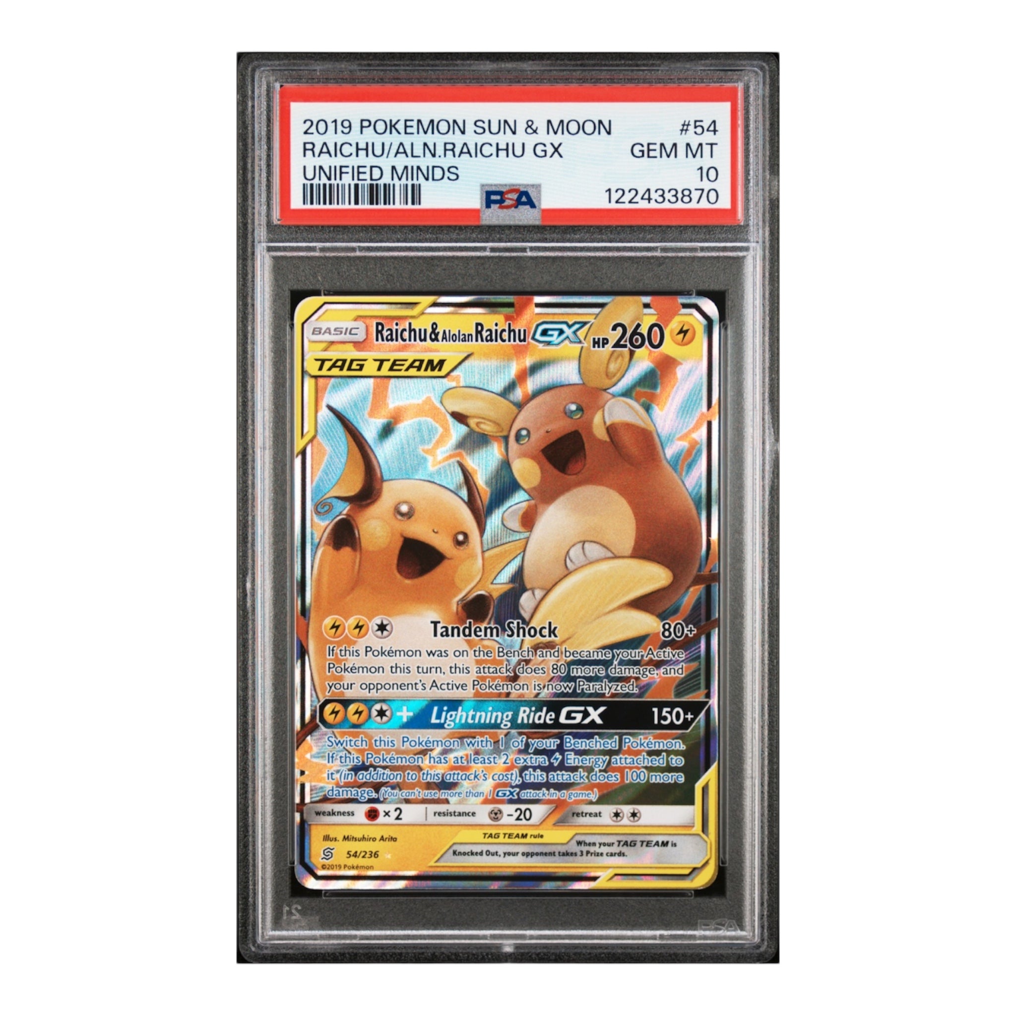 Raichu & Alolan Raichu GX Unified Minds PSA 10