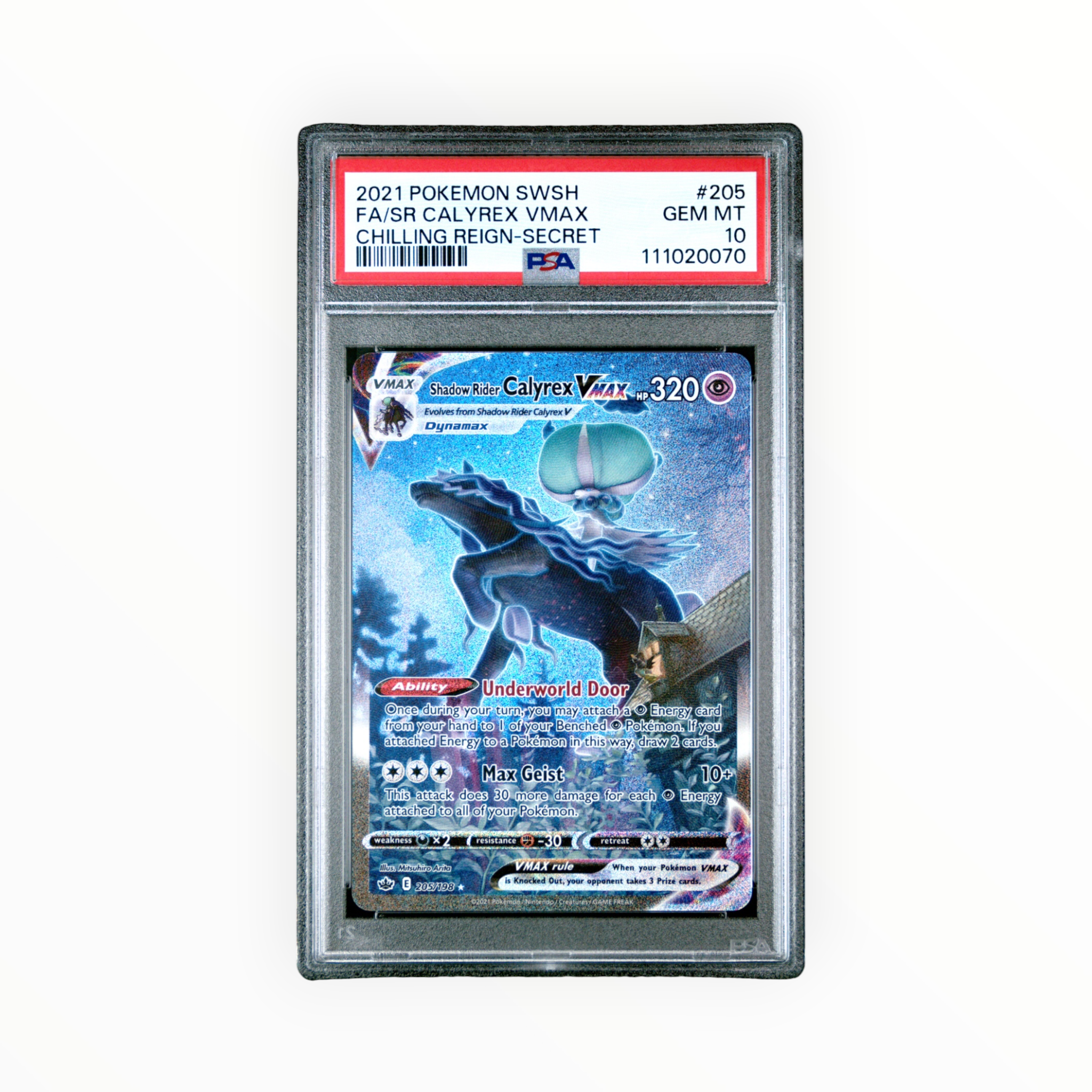 Shadow Rider Calyrex VMAX #205 Secret Full Art Chilling Reign PSA 10