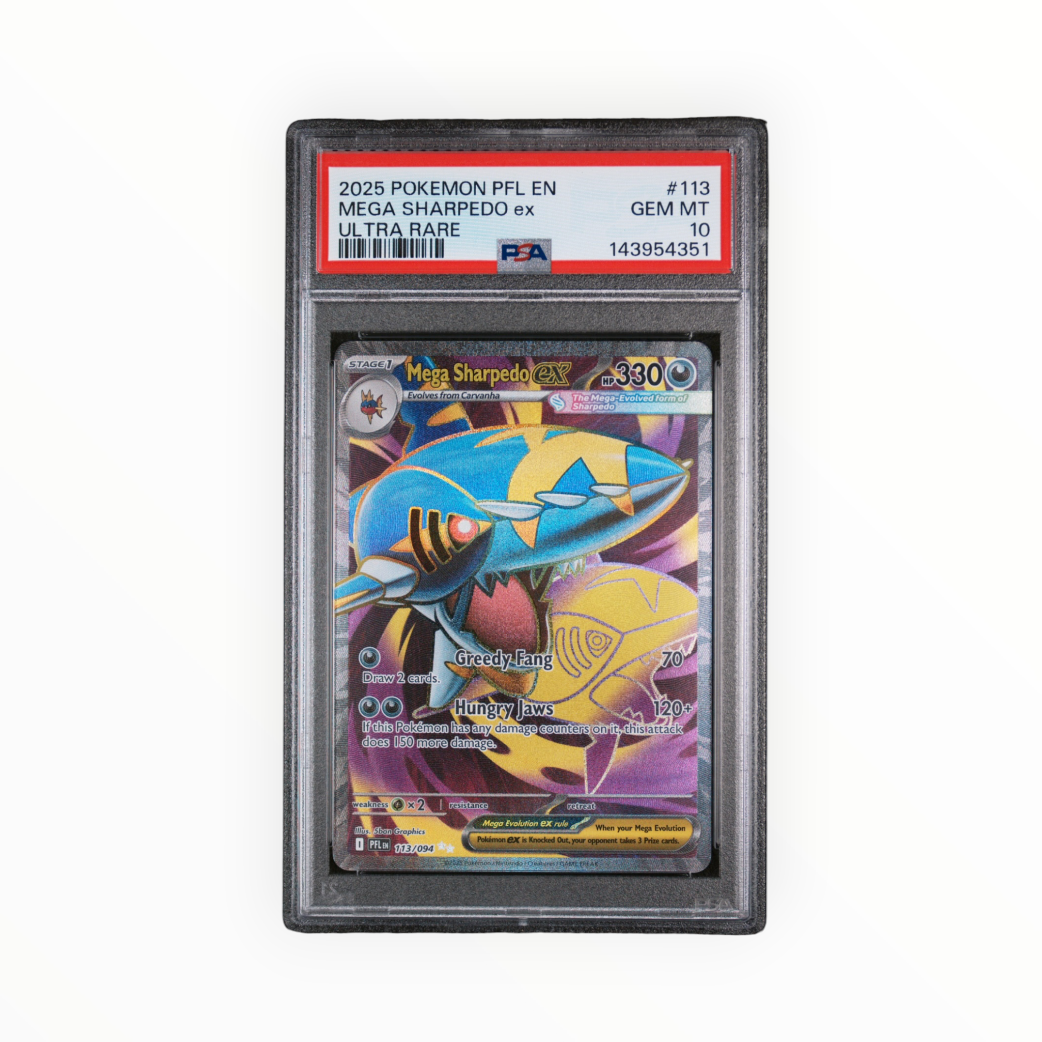 Mega Sharpedo ex #113 Ultra Rare Phantasmal Flames PSA 10
