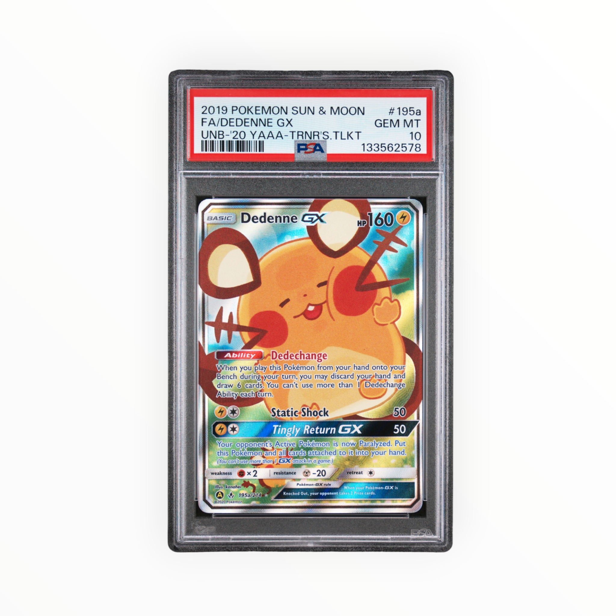 Dedenne GX #195a Full Art Alternate Art Unbroken Bonds Trainer's Toolkit PSA 10