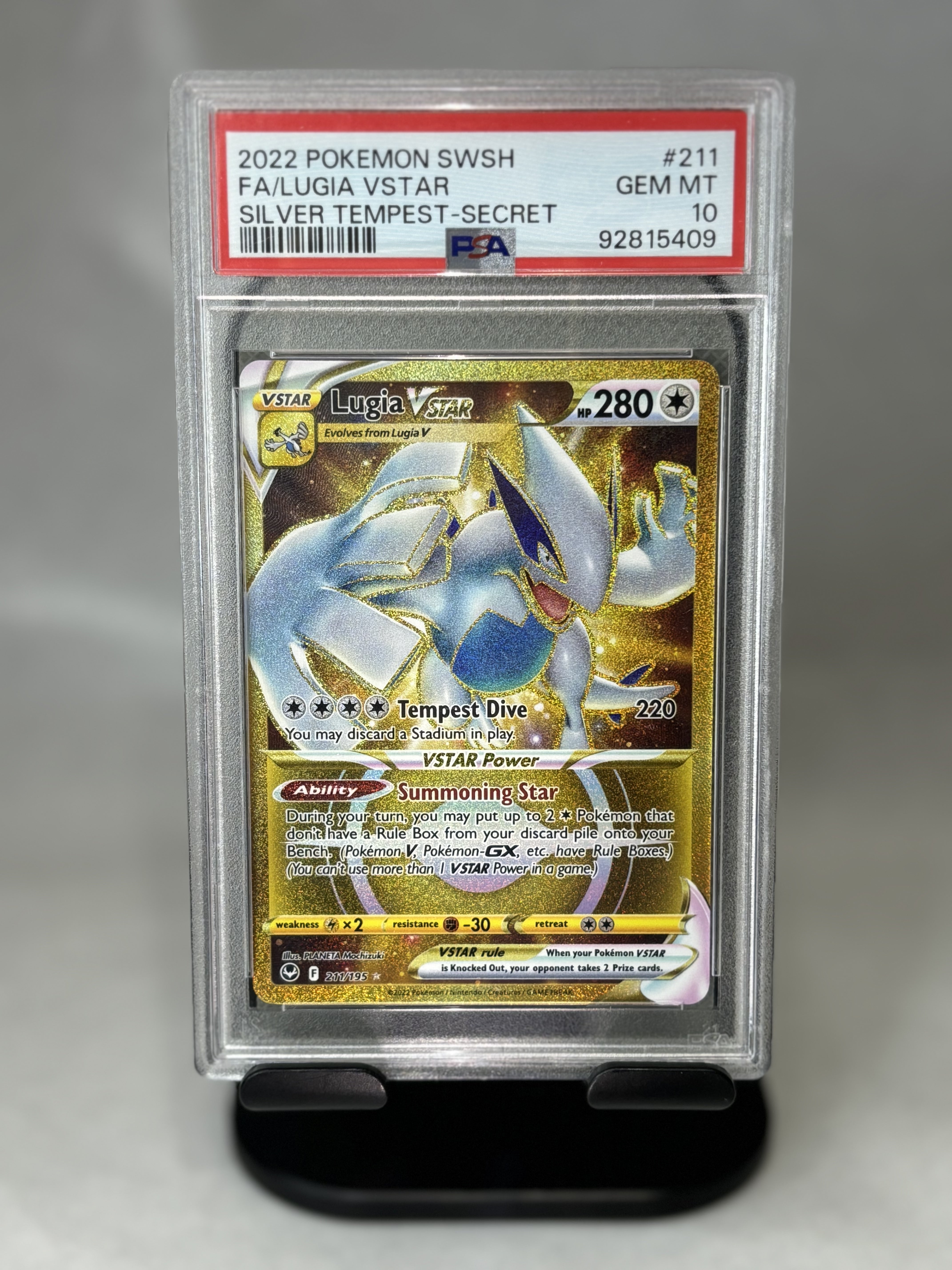 Pokemon 2022 Pokemon SWSH #211 Lugia Vstar Gold Full Art Silver Tempest PSA 10